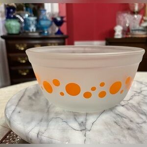 Vintage Anchor Hocking 1Quart Orange Polka Dot Frosted Bowl 1960/70s MCM